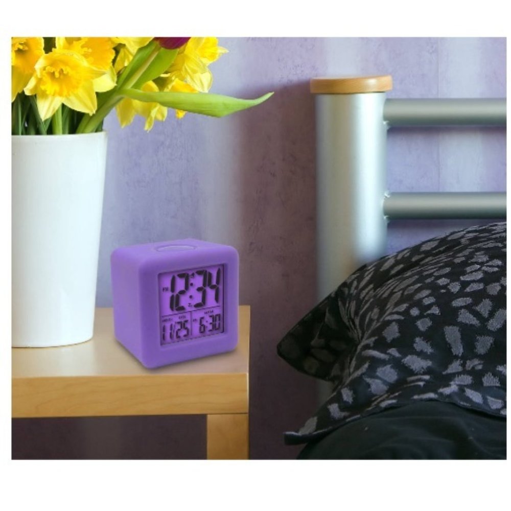 LCD Cube Alarm Clock Purple - Picture 3 of 3